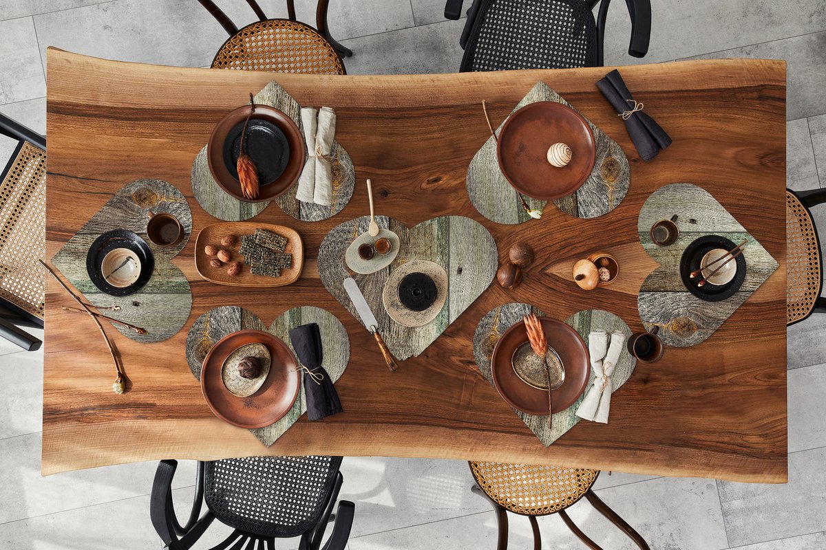 Onderleggers - Placemats - Placemats hartje - Hout - Plank - Design - 10 stuks