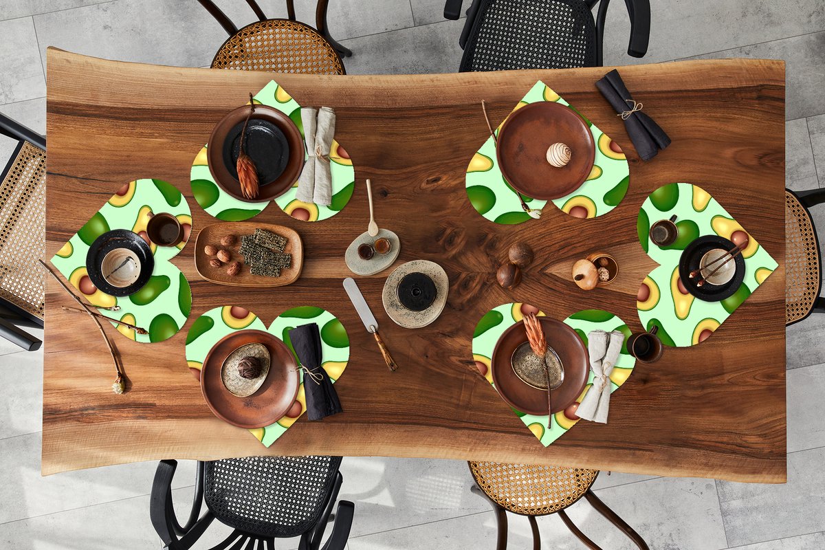 Onderleggers - Placemats - Placemats hartje - Avocado - Patronen - Groen - 6 stuks