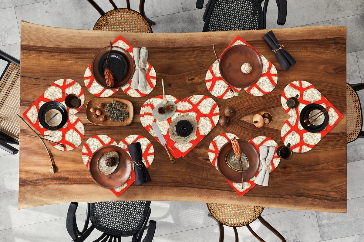 Onderleggers - Placemats - Placemats hartje - Koraal - Rood - Wit - Design - 10 stuks
