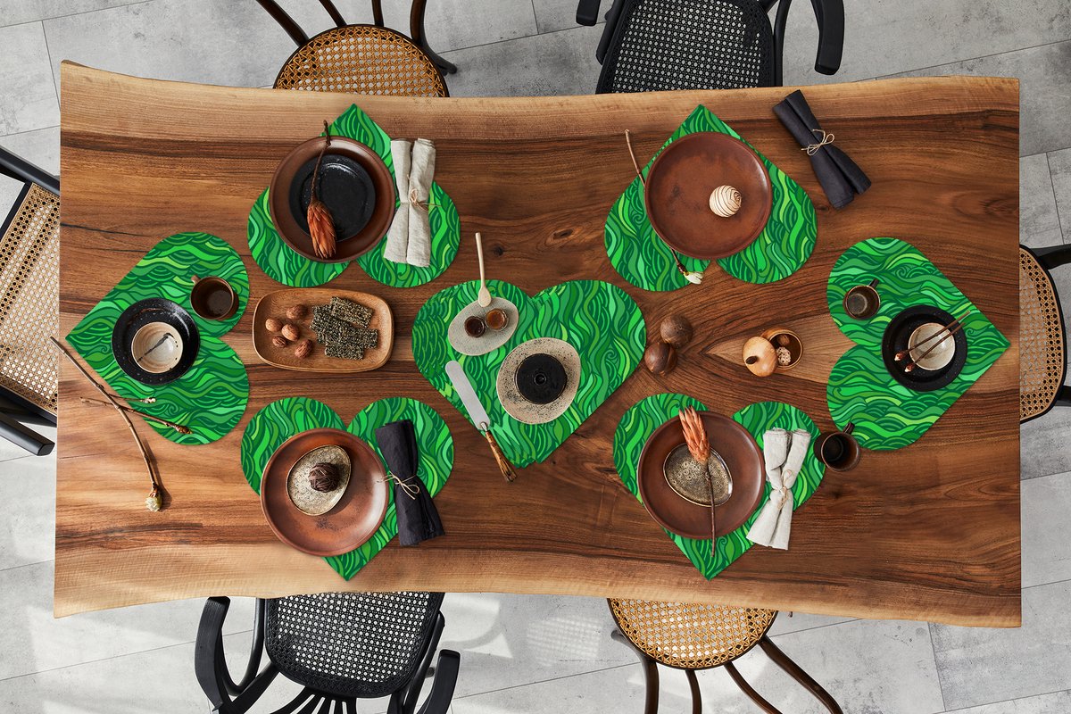 Onderleggers - Placemats - Placemats hartje - Zeewier - Patronen - Groen - 10 stuks