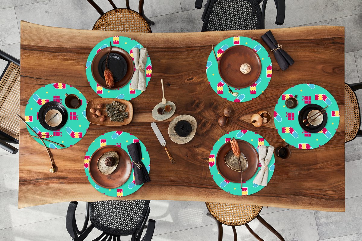 Ronde placemats - Onderlegger - Placemats rond - Sokken - Cadeau - Patroon - 6 stuks