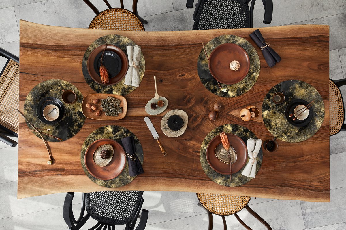 Ronde placemats - Onderlegger - Placemats rond - Abstract - Goud - Zwart - 6 stuks