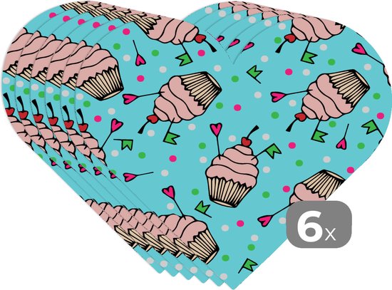 Napperons - Sets de table - Napperons coeur - Cupcake - Points - Fête - Motifs - 6 pièces