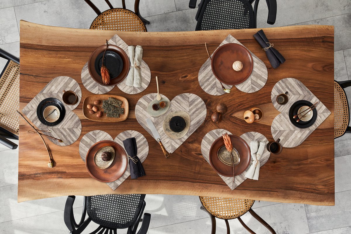 Onderleggers - Placemats - Placemats hartje - Plank - Patronen - Brocante - 8 stuks