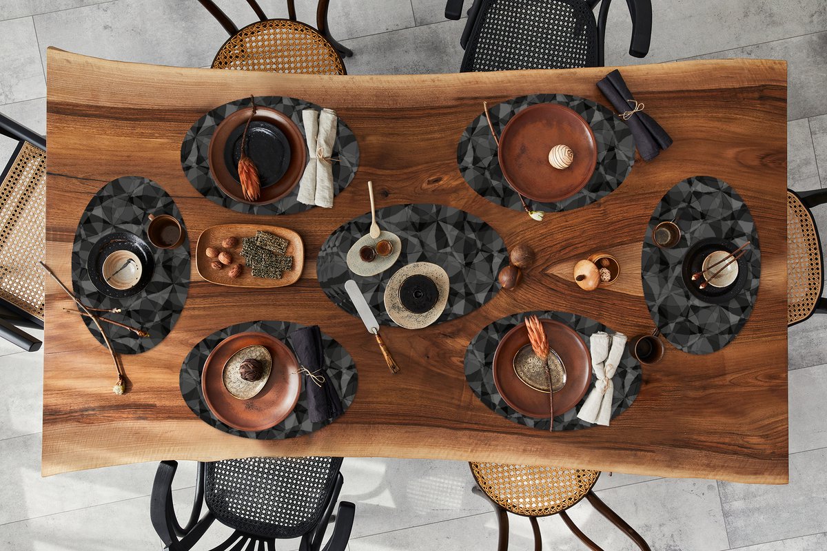 Placemats ovaal - Onderleggers - Ovale placemats - Zwart - Mozaïek - Abstract - Patroon - 10 stuks