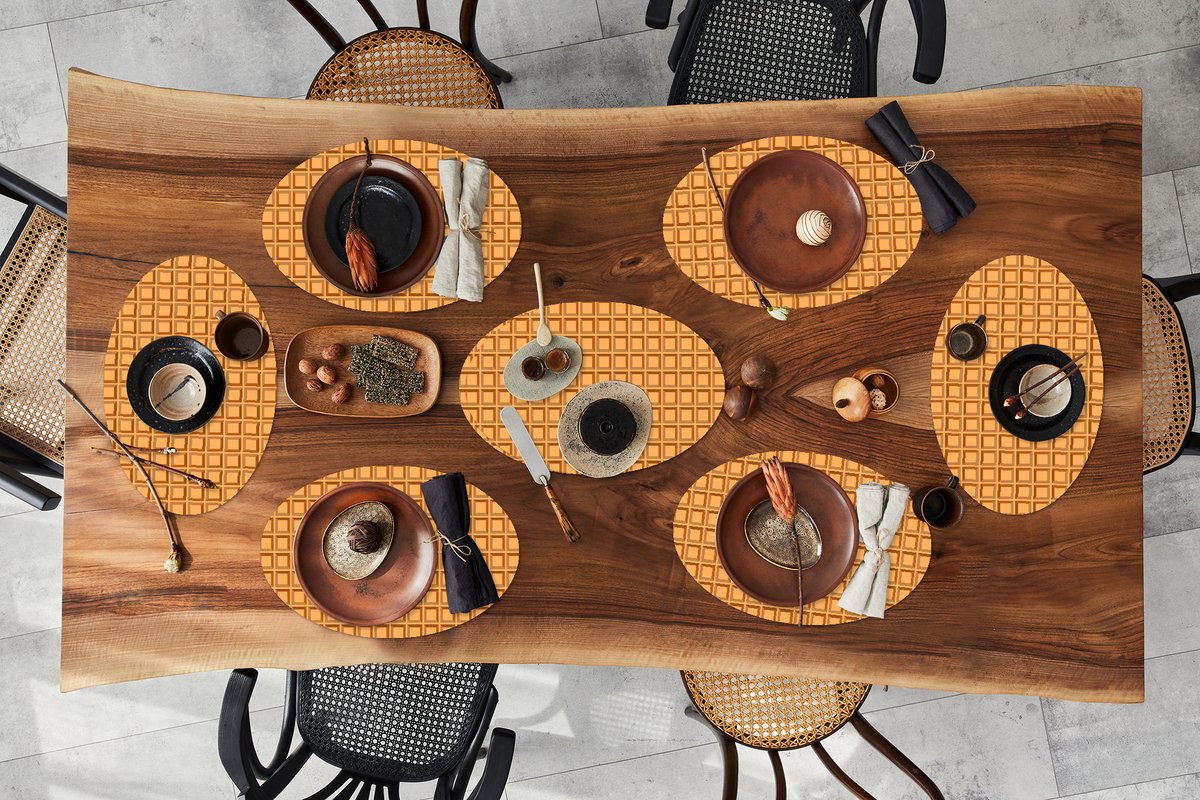 Placemats ovaal - Onderleggers - Ovale placemats - Wafel - Bruin - Structuur - Design - 8 stuks