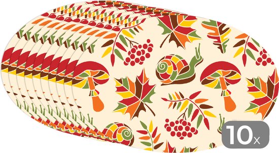 Napperons ovales - Sous-verres - Sets de table ovales - Automne - Escargots - Motif - 10 pièces