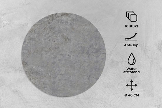 Sets de table ronds - Dessous de verre - Napperons de table ronds - Imprimé béton - Industriel - Motifs - 10 pièces