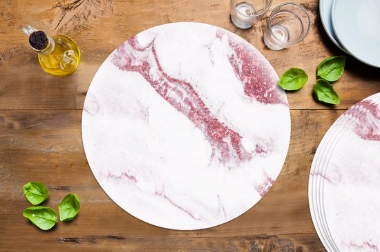 Sets de table ronds - Dessous de verre - Napperons de table ronds - Imprimé marbré - Wit - Glitter - Motifs - 6 pièces