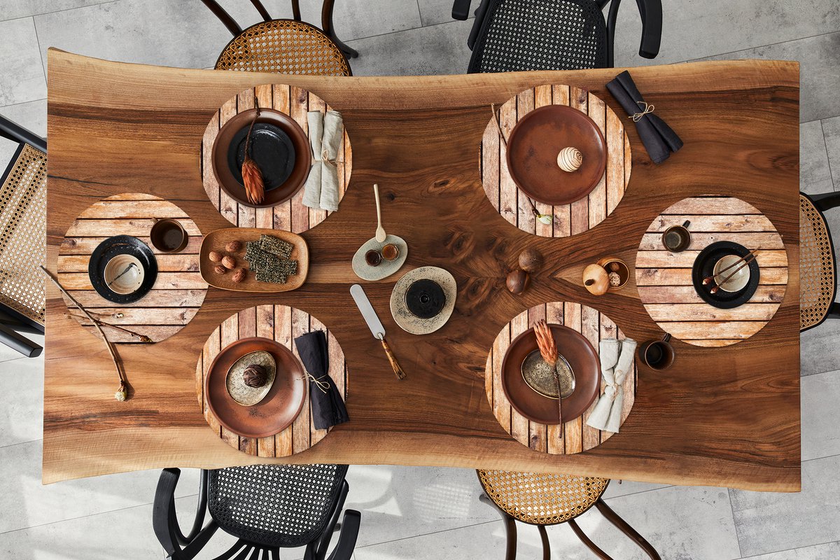 Ronde placemats - Onderlegger - Placemats rond - Hout - Planken - Wand - 6 stuks
