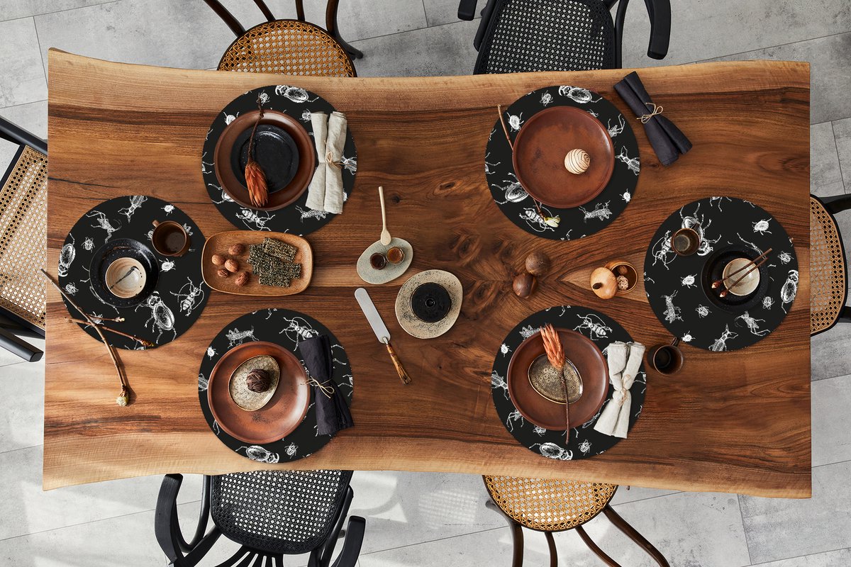 Ronde placemats - Onderlegger - Placemats rond - Patronen - Insecten - Zwart Wit - 6 stuks