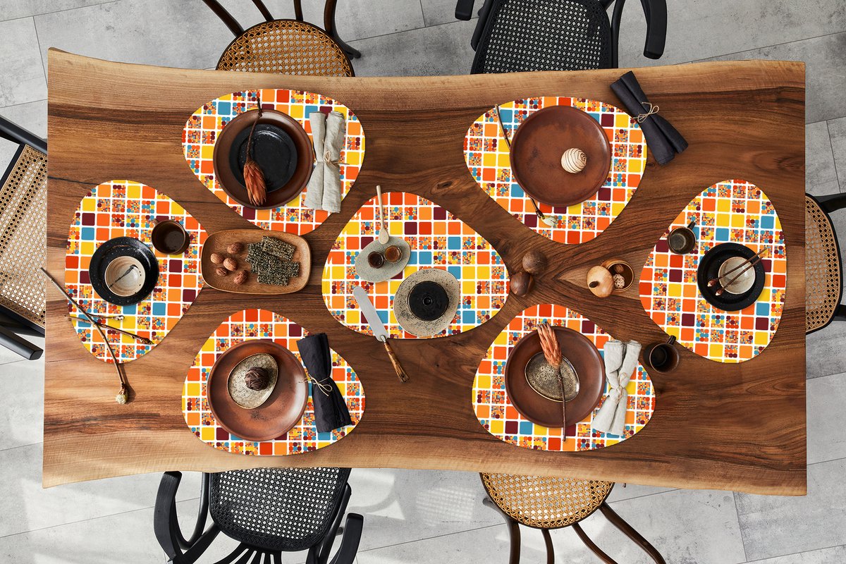 Placemat organisch - Placemats organic - Onderleggers - Patronen - Seventies - Stad - 8 stuks