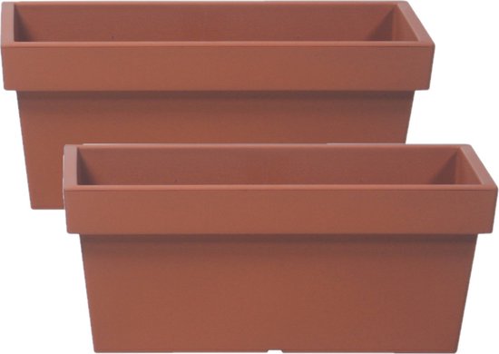 2x stuks stevige terras/balkon plantenbakken/bloembakken kunststof 38 x 18 x 16 cm terra cotta voor buiten