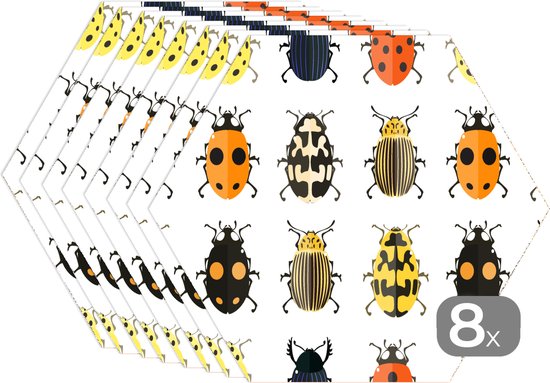 Napperons de table hexagon - Sets de table Sets de table - Set de table hexagone - Scarabée - Insectes - Design - 8 pièces