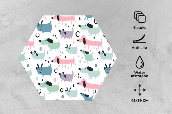 Napperons de table hexagon - Sets de table Sets de table - Set de table hexagone - Motif - Chien - Dessin - 6 pièces
