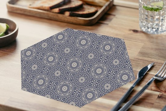 Napperons de table hexagon - Sets de table - Set de table hexagone - Mandala - Blauw - Motif - 8 pièces