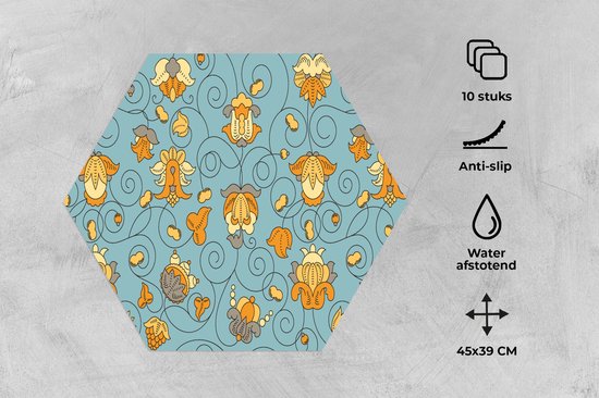 Napperons de table hexagon - Sets de table sets de table - Set de table hexagone - Motifs - Vintage - Fleurs - 10 pièces