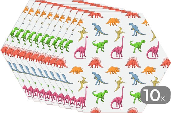 Napperons hexagon - Sets de table - Set de table hexagone - Motifs - Dino - Enfants - Garçons - Couleurs - Kids - Garçon - 10 pièces