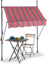 Relaxdays klem-zonwering - uitvalscherm - balkon - markies - gestreept - zwart/rood - 150 x 120 cm