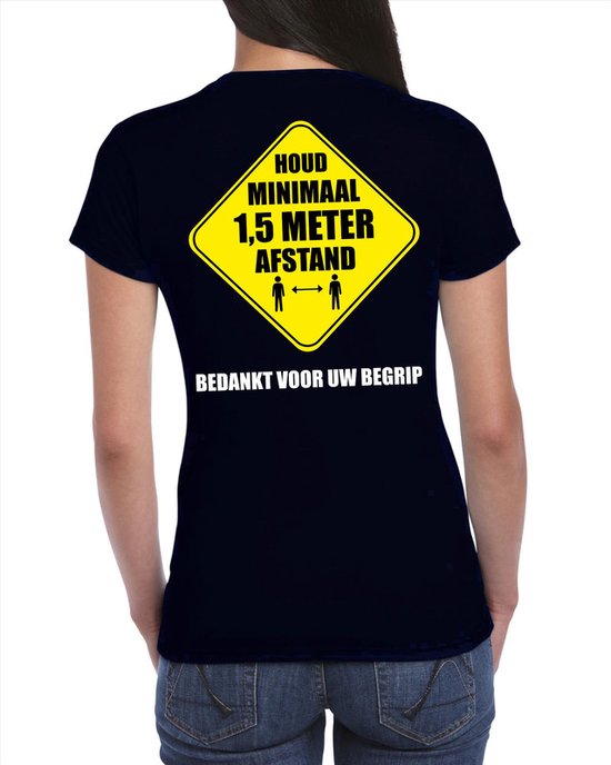 Foto: Houd 1 5 meter afstand bedankt voor uw begrip shirt voor werknemers medewerkers zwart voor dames persoonlijke bescherming xl