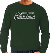 Foute Kersttrui / sweater - Merry Fucking Christmas - zilver / glitter - groen - heren - kerstkleding / kerst outfit L