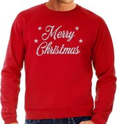 Foute Kersttrui / sweater - Merry Christmas - zilver / glitter - rood - heren - kerstkleding / kerst outfit S