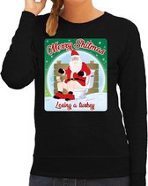 Foute Kersttrui / sweater - Merry Shitmas Losing a Turkey - zwart voor dames - kerstkleding / kerst outfit 2XL