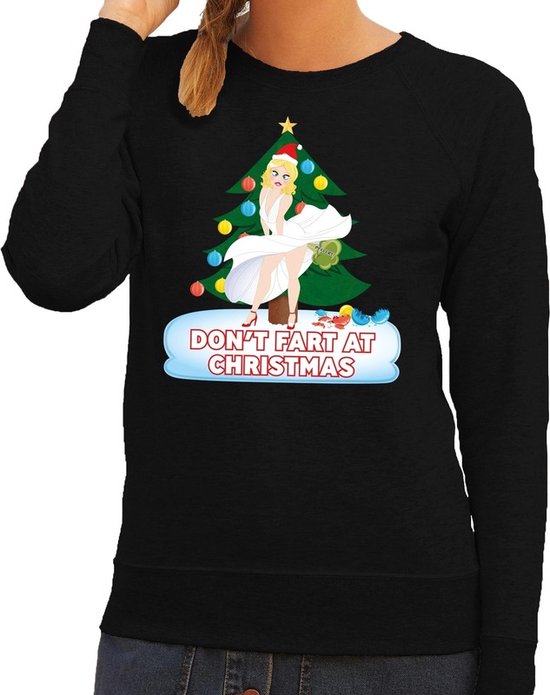 Foute kersttrui / sweater zwart - Marilyn Monroe - Dont Fart at Christmas 2XL