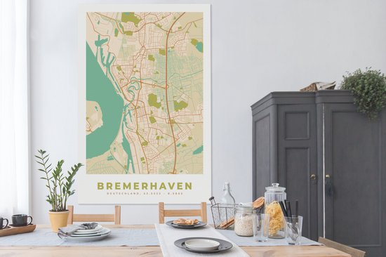 Tableau sur toile Bremerhaven - Plan d'étage - Carte - Vintage - Plan de ville - 120x180 cm - Décoration murale XXL