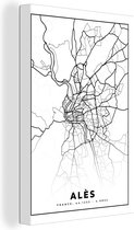 Canvas Schilderij Alès - Kaart – Plattegrond – Frankrijk – Stadskaart - Zwart wit - 40x60 cm - Wanddecoratie