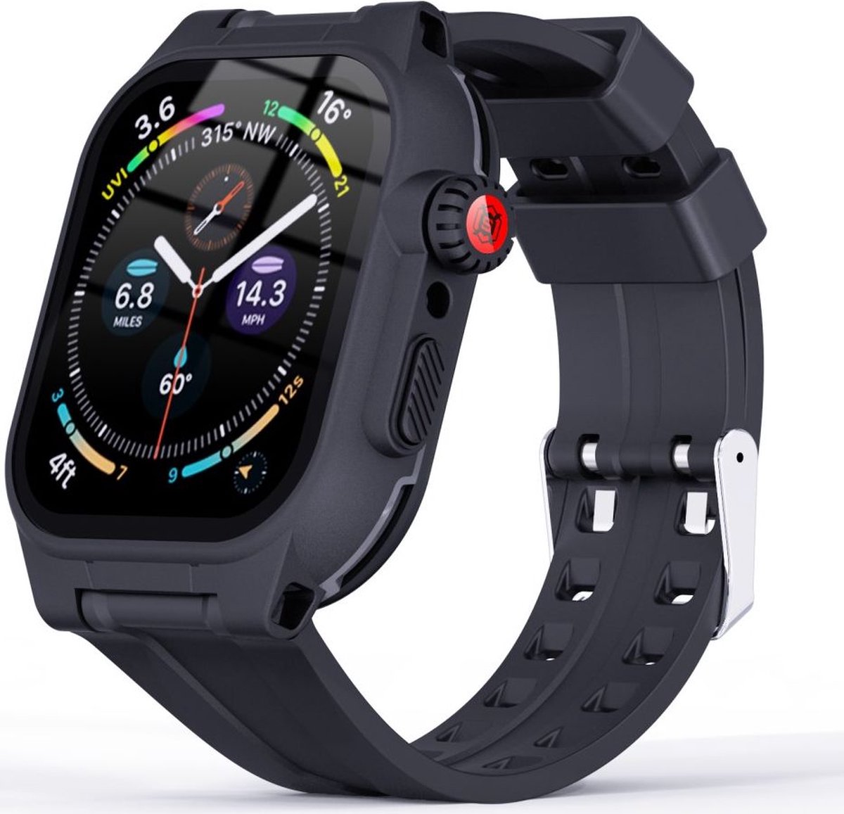 Case Full Protection + Siliconen Bandje Zwart Geschikt voor Apple Watch 7/8/9 45MM