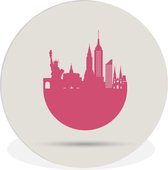 WallCircle - Wandcirkel ⌀ 30 - Roze skyline New York - Ronde schilderijen woonkamer - Wandbord rond - Muurdecoratie cirkel - Kamer decoratie binnen - Wanddecoratie muurcirkel - Woonaccessoires