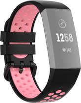 Mobigear Siliconen Watch bandje geschikt voor Fitbit Charge 4 Bandje Gespsluiting | Mobigear Sport Plus Buckle - Zwart /Roze
