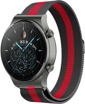 Strap-it Smartwatch bandje Milanese - geschikt voor Huawei Watch GT / GT 2 / GT 3 / GT 3 Pro 46mm / GT 4 46mm / GT 2 Pro / GT Runner / Watch 3 - Pro / Watch 4 (Pro) / Watch Ultimate - Zwart/rood
