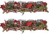 Set van 2x stuks kerst thema kaarsenhouders zilver ornament red/green nature 40 x 16 x 8 cm - Tafel decoratie