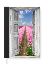 Notitieboek - Schrijfboek - Bloemen - Tulpen - Doorkijk - Regenboog - Notitieboekje klein - A5 formaat - Schrijfblok