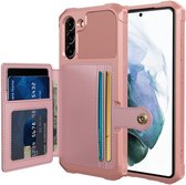 Hoesje met Kaarthouder Back Cover Roze Geschikt voor Samsung Galaxy S21 FE