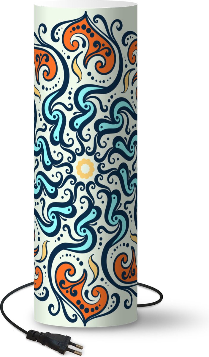 Lamp - Nachtlampje - Tafellamp slaapkamer - Mandala - Oranje - Blauw - Patronen - 70 cm hoog - Ø22.3 cm - Inclusief LED lamp