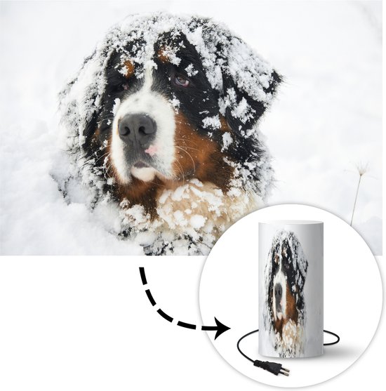 Lampe Berner - Un Berner se promène sur la plage - Hauteur 54 cm - Ø25 cm - Lampe  LED