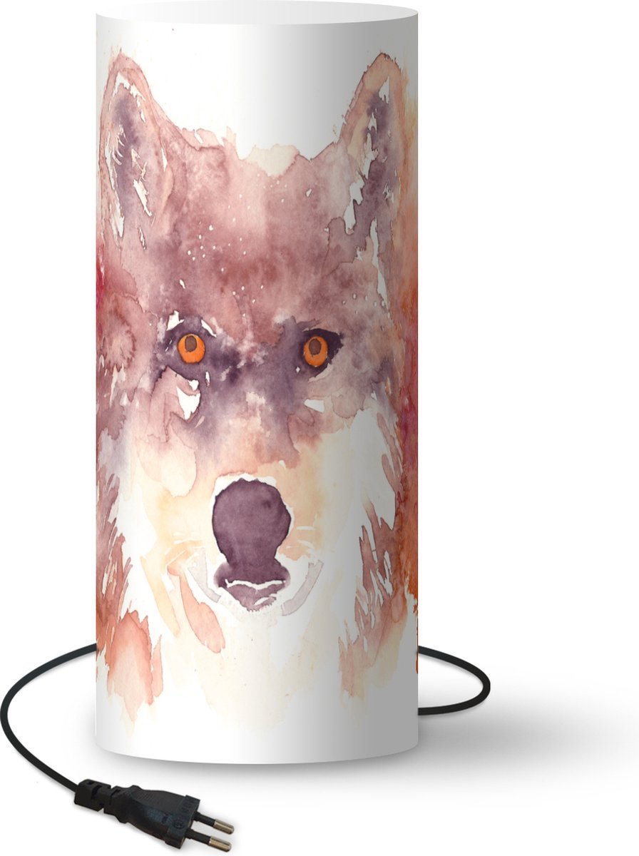 Lamp - Nachtlampje - Tafellamp slaapkamer - Wolf - Aquarel - Wit - 54 cm hoog - Ø22.9 cm - Inclusief LED lamp