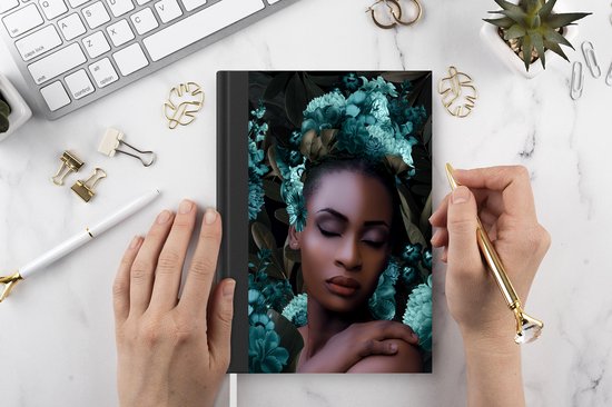 Carnet - Carnet d'écriture - Femme - Fleurs - Feuilles - Carnet - Format A5 - Bloc-notes