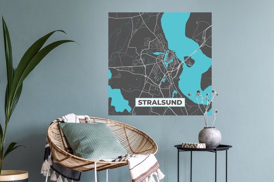 Stickers muraux - Blauw - Allemagne - Carte - Or - Plan de la ville - Carte - Stralsund - 80x80 cm - Feuille adhésive