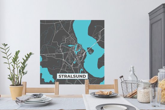 Stickers muraux - Blauw - Allemagne - Carte - Or - Plan de la ville - Carte - Stralsund - 100x100 cm - Feuille adhésive XXL