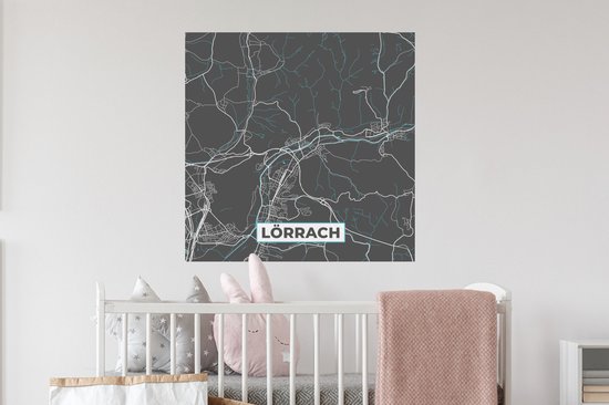 Stickers muraux - Lörrach - Plan de la ville - Blauw - Carte - Plan de la ville - Carte - Allemagne - 80x80 cm - Feuille adhésive