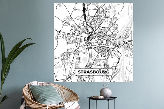 Stickers muraux - Plan de ville - Strasbourg - France - Plan - Plan d'étage - Zwart et blanc - 120x120 cm - Feuille adhésive XXL