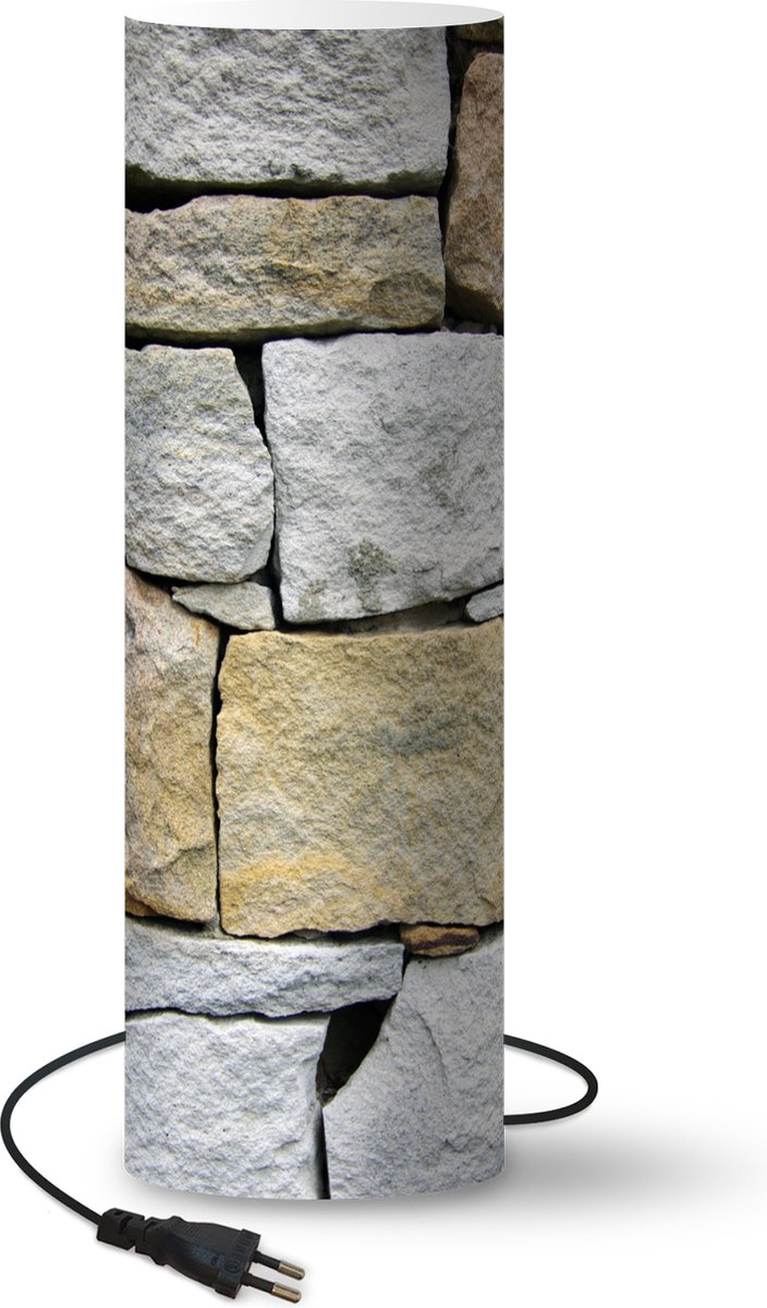 Lamp - Nachtlampje - Tafellamp slaapkamer - Stenen muur zonder cement - 70 cm hoog - Ø22.3 cm - Inclusief LED lamp
