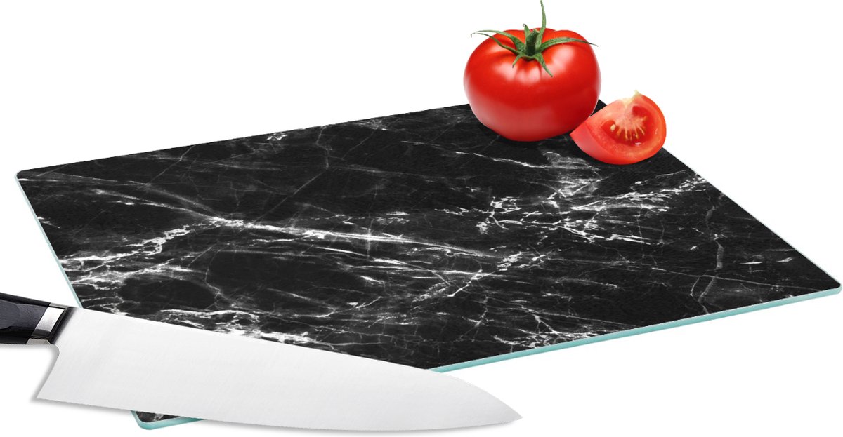 Glazen Snijplank - 28x20 - Zwart - Wit - Marmer - Luxe - Snijplanken Glas