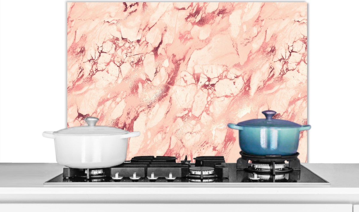 Spatscherm - Marmerlook - Roze - Glitter - Luxe - Design - Spatwand keuken - 80x55 cm - Muurbeschermer