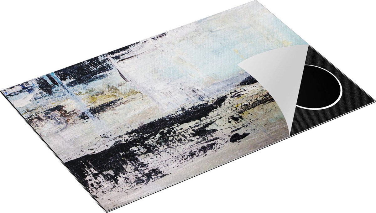 Chefcare Inductie Beschermer Abstracte Kunst - Acryl met Zwarte Vagen op Wit - 81,6x52,7 cm - Afdekplaat Inductie - Kookplaat Beschermer - Inductie Mat