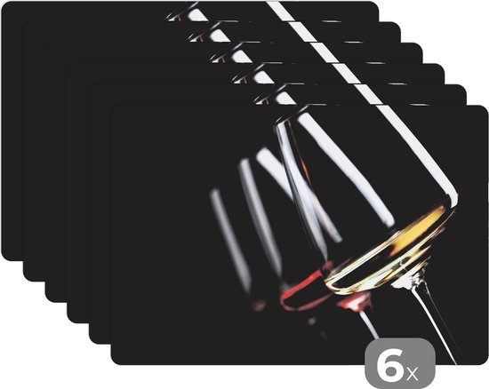 Placemat - Placemats kunststof - Wijnglas - Wijn - Alcohol - 45x30 cm - 6 stuks - Hittebestendig - Anti-Slip - Onderlegger - Afneembaar